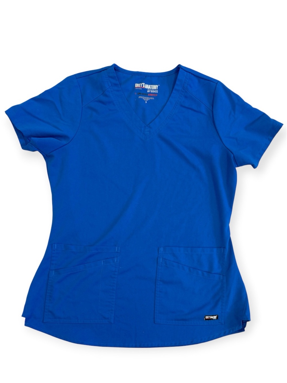 Greys Anatomy By Barco Womens Sz Small V Neck Scrub Shirt Top Medical Blue